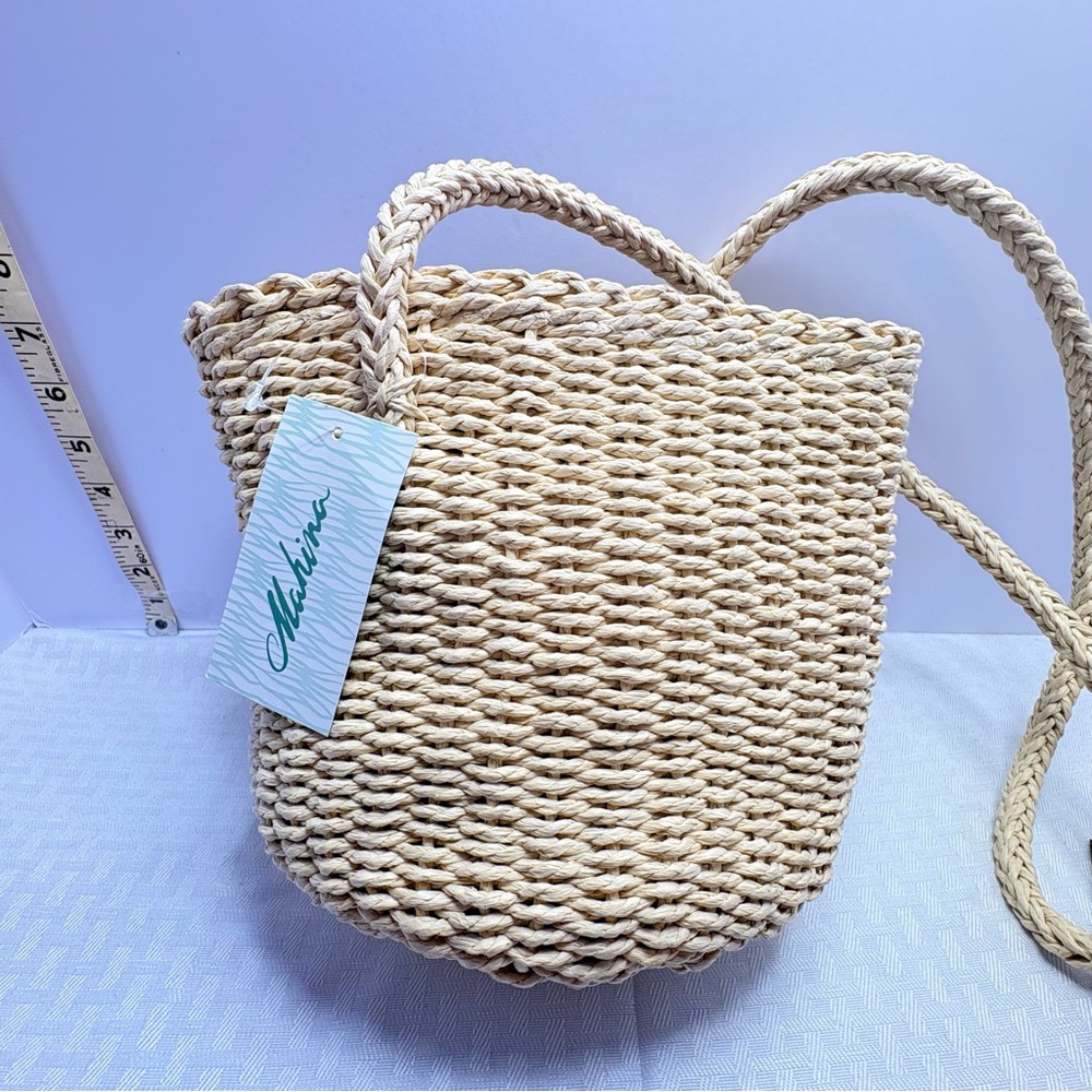 mahina Brand New! Woven Straw Crossbody Tote with Braided Strap